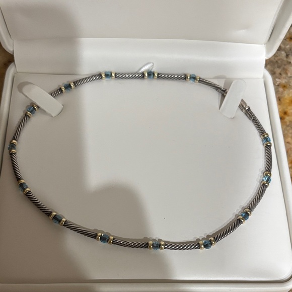 David Yurman Silver /18karat gold and Blue topaz Necklace - Picture 7 of 7